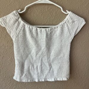 Womens Brandy Melville Smocked Cropped Off Shoulder White Top One Size GUC